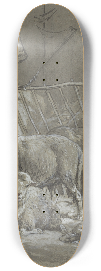 Charles Emile Jacque - Sheep in a Manger 8.25 inch art skate deck