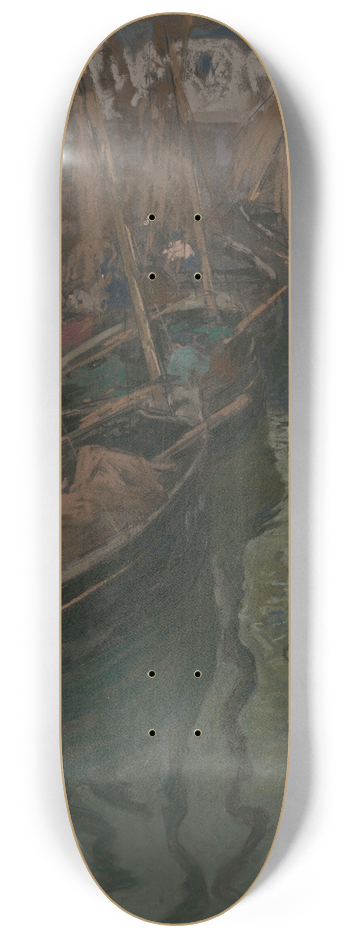 Charles Fromuth - A Dock Harmony-Fishing Boats 8.25 inch art skate deck