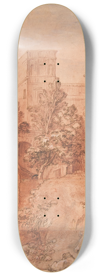 Charles-Joseph Natoire - Landscape with a Large Villa on a Hilltop 8.25 inch art skate deck