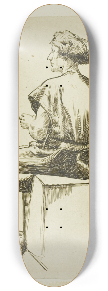 Charles Samuel Keene - Seated Man in Tunic 8.25 inch art skate deck