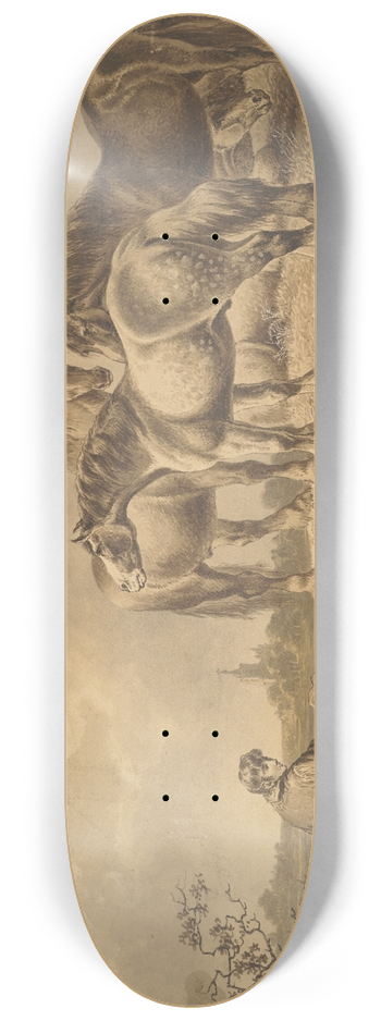 Charles Towne - Landscape with horses and men 8.25 inch art skate deck