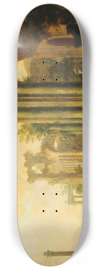 Christian Georg Schtz the elder - Landscape with Ancient Ruins and a Column 8.25 inch art skate deck