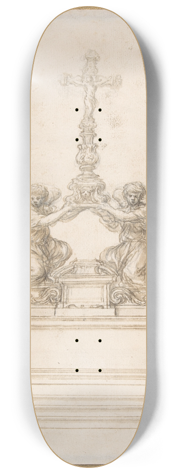 Ciro Ferri - Design for an Altar with Kneeling Angels Supporting a Crucifix 8.25 inch art skate deck