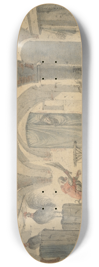 Cornelis Saftleven - An Enchanted Cellar with Animals 8.25 inch art skate deck