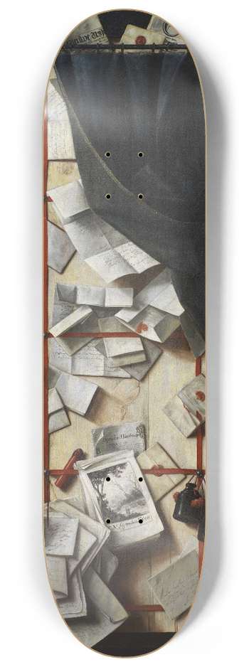Cornelius Norbertus Gijsbrechts - Trompe Loeil. Board Partition With Letter Rack And Music Book 8.25 inch art skate deck