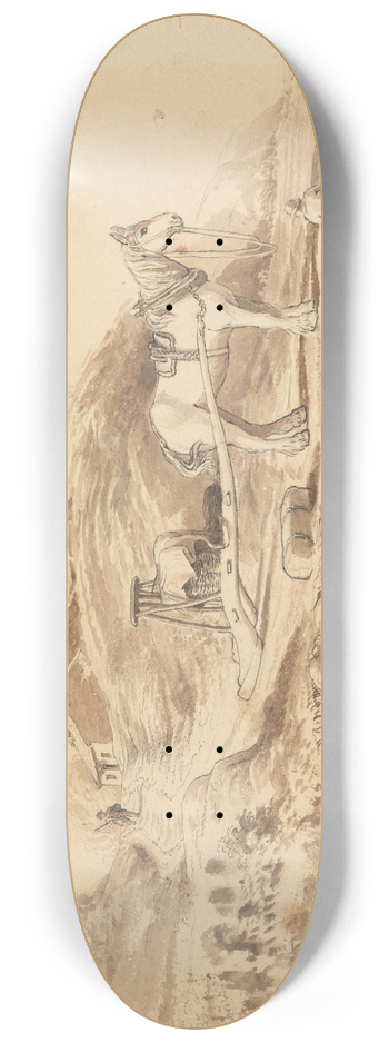 Cornelius Varley - A Horse pulling a Drag 8.25 inch art skate deck