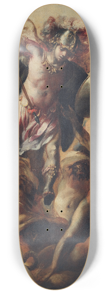 Cristbal De Villalpando - Saint Michael vanquishing the Devil 8.25 inch art skate deck