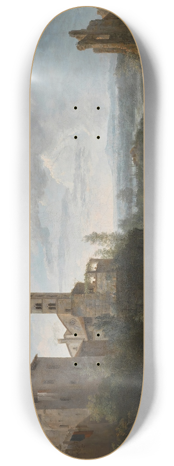Csar Van Loo - A river landscape with ruins of an aqueduct 8.25 inch art skate deck