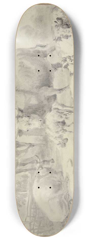 Dirck van Bergen - Khe, Schafe, eine Ziege, ein Pferd und ein Hund bei einem Wasser 8.25 inch art skate deck