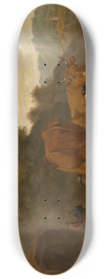 Dirck van Bergen - Landscape with a Spinner and Cattle 8.25 inch art skate deck