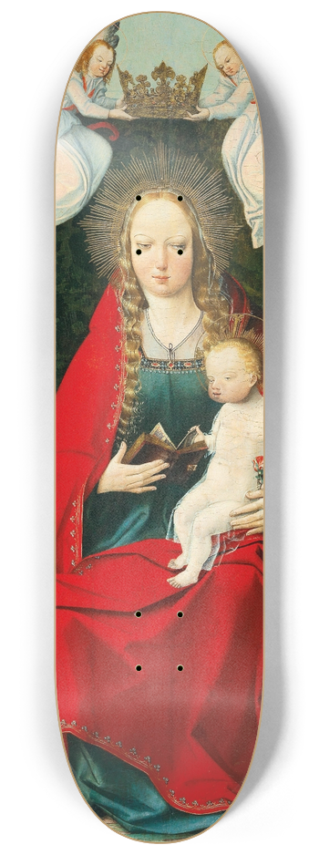 Early Netherlandish School - The Madonna and Child enthroned, crowned by angels 8.25 inch art skate deck