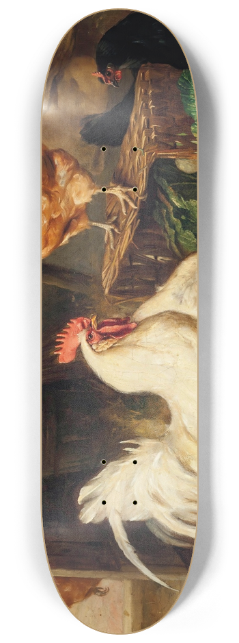 Edgar Hunt - Chickens and cockerel in a barn 8.25 inch art skate deck