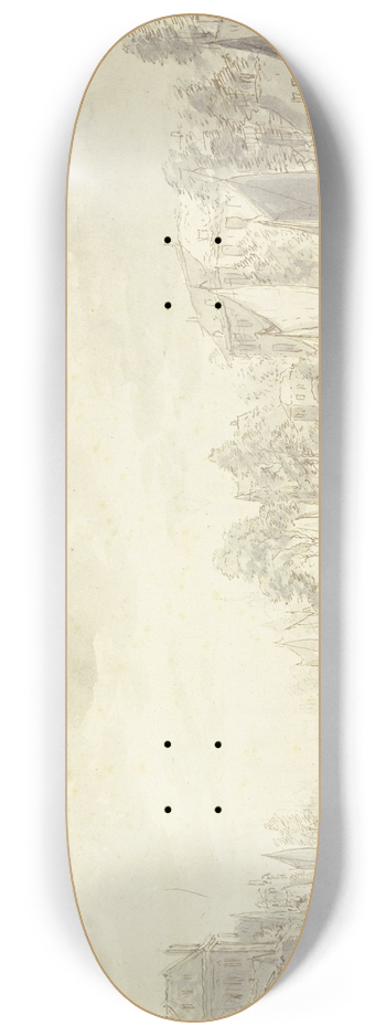 Abraham Rademaker - Stadtansicht am Fluss, vorne ein Wagen und Pferde 8.25 inch art skate deck