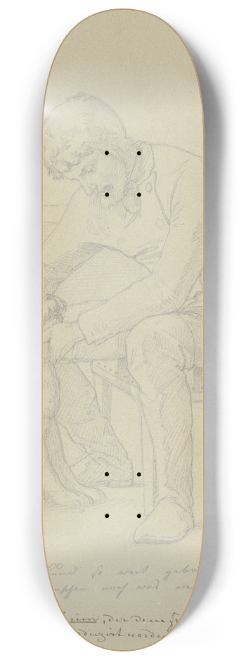 Eduard von Steinle - Der sprechende Hund zu Rdesheim, ein Mann mit dem Hund an einem Tisch sitzend 8.25 inch art skate deck