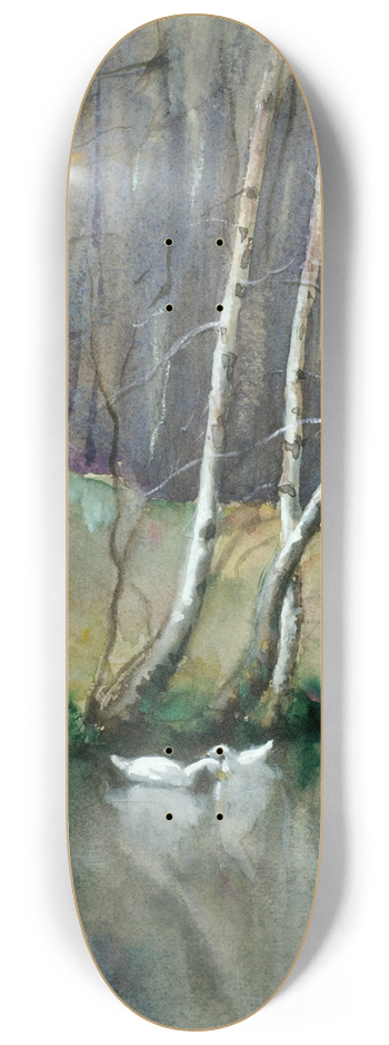 Edward Mitchell Bannister - Untitled (Wood Scene with Birch Trees and Ducks) 8.25 inch art skate deck