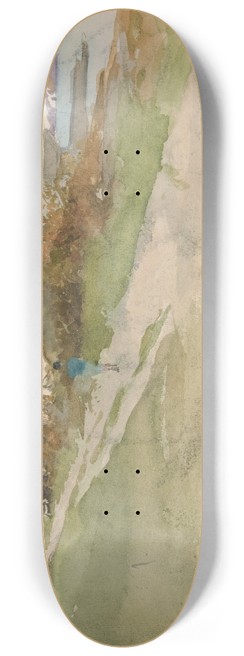 Edwin Austin Abbey - Landscape with figure walking along a path, water indistance 8.25 inch art skate deck