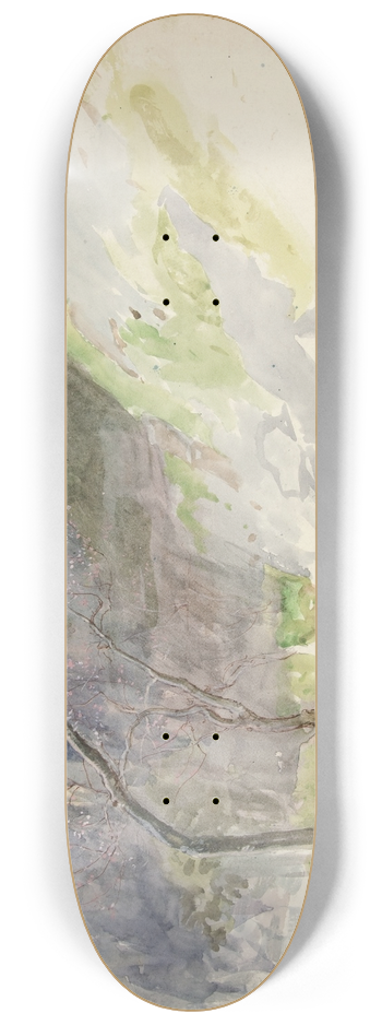 Edwin Austin Abbey - Mountainous landscape with buddingtrees 8.25 inch art skate deck