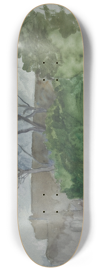 Edwin Austin Abbey - Study of landscape with trees and stonewall 8.25 inch art skate deck