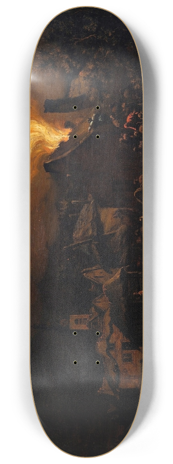 Egbert Lievensz van der Poel - A fire in a Dutch village 8.25 inch art skate deck