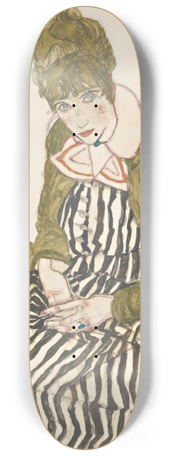 Egon Schiele - Edith with Striped Dress, Sitting 8.25 inch art skate deck