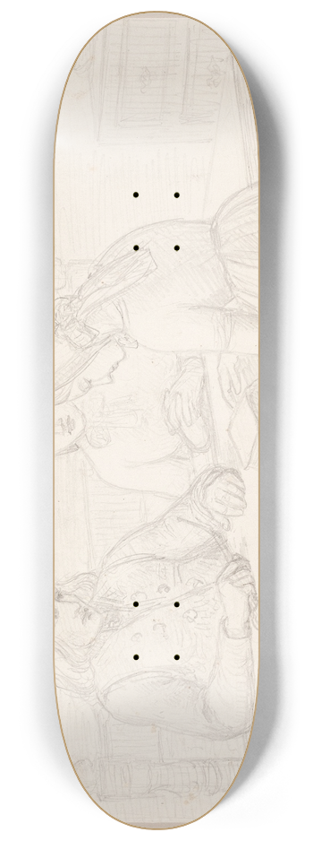 Elisabeth Jerichau Baumann - Studietegning til Husandagten 8.25 inch art skate deck