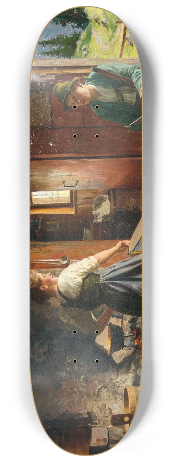 Emil Rau - A Hunter Resting in an Alpine Hut 8.25 inch art skate deck