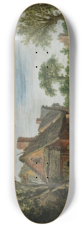 Esaias van de Velde - The Hague A Wooded River Landscape With Figures On A Path On A River Bank Beside A Village, A Bridge Beyond 8.25 inch art skate deck