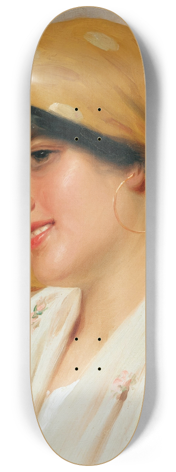 Eugen von Blaas - A Girl with a Yellow Headscarf 8.25 inch art skate deck
