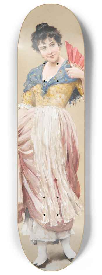 Eugen von Blaas - A Young Lady with a Red Fan 8.25 inch art skate deck
