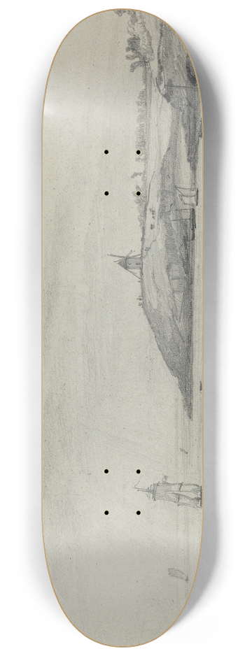 Eugne Boudin - Coastal Landscape with Shipping; Windmill in Distance 8.25 inch art skate deck