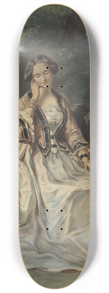 Eugne Devria - Woman Seated In A Bower 8.25 inch art skate deck