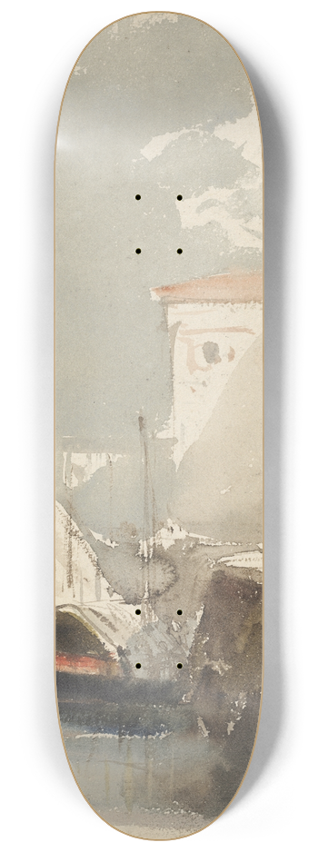Eugne Isabey - Sailboats in a Sunlit Harbor (recto) 8.25 inch art skate deck
