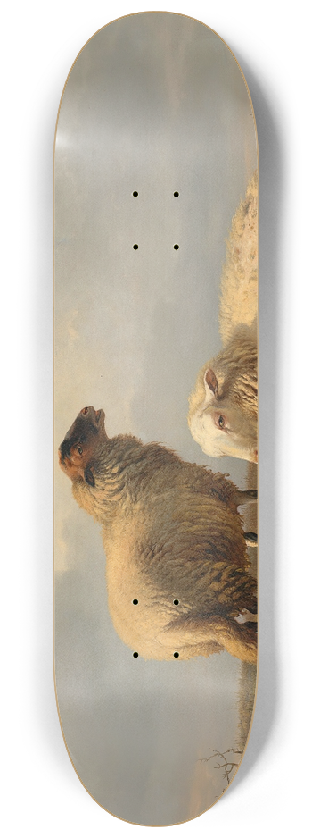 Eugne Joseph Verboeckhoven - Sheep, Lamb and Ducks by a pond 8.25 inch art skate deck