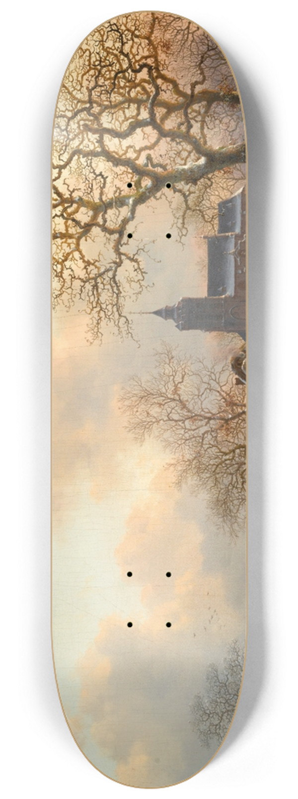 Frederik Marinus Kruseman - A Winter Landscape With Skaters On A Frozen River 8.25 inch art skate deck