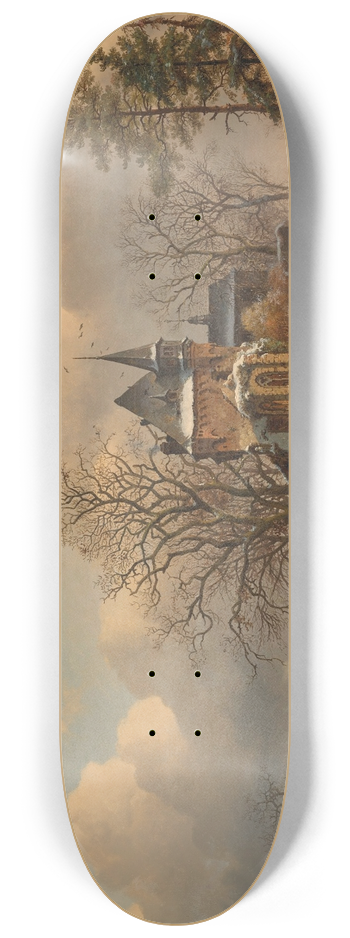 Frederik Marinus Kruseman - Winter landscape with skaters 8.25 inch art skate deck