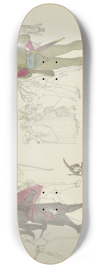 Ferdinand Fellner - Ein schwarzer Ritter, Bogenschtzen, ein Jger sowie Maskentrger 8.25 inch art skate deck