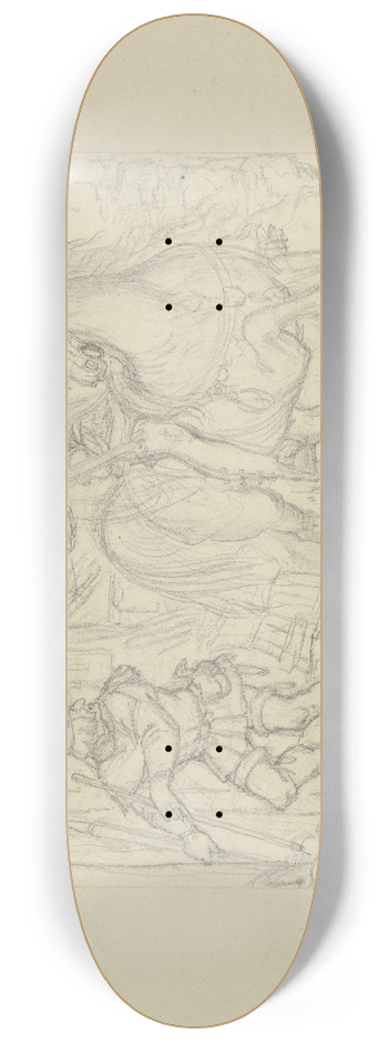 Ferdinand Fellner - Ungedeutete Szene; Ein Ritter mit Armbrust an einer Htte haltend, ein Knappe betritt diese 8.25 inch art skate deck