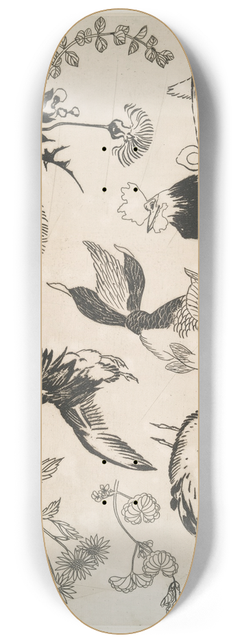Flix Bracquemond - Coq, canard, poisson, plantes 8.25 inch art skate deck
