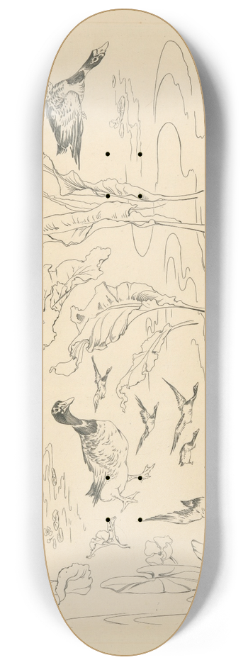 Flix Bracquemond - Dcor de service de toilette; canards et grandes feuilles. 8.25 inch art skate deck