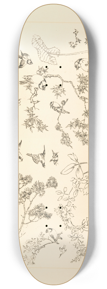 Flix Bracquemond - Fleurs et oiseaux japonais. 8.25 inch art skate deck