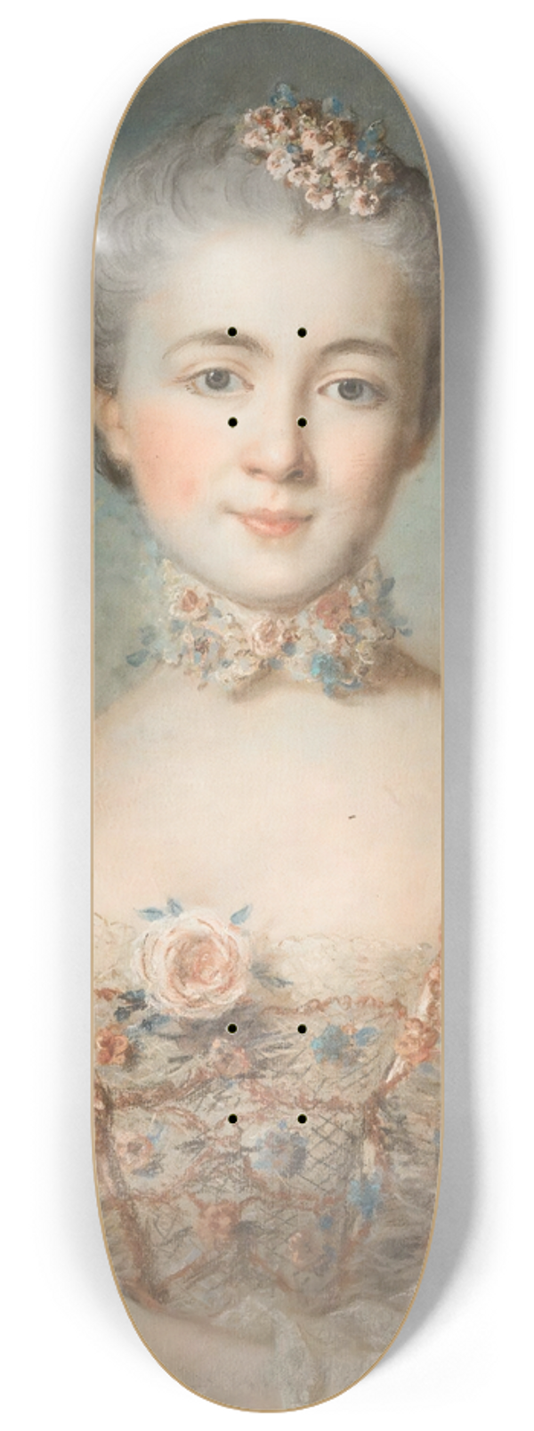 French School - Portrait Of A Woman In A Floral Dress 8.25 inch art skate deck