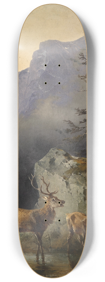 Friedrich August Matthias Gauermann - Hirsch und Tier an der Trnke 8.25 inch art skate deck