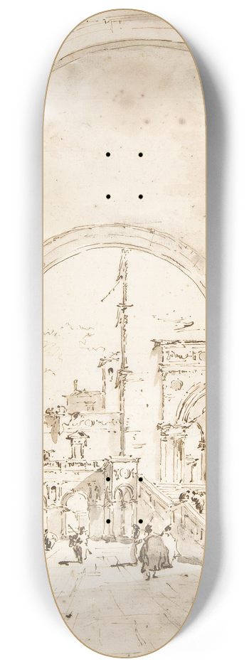 Francesco Guardi - Architectural Capriccio; Grand Staircase Seen through an Archway 8.25 inch art skate deck