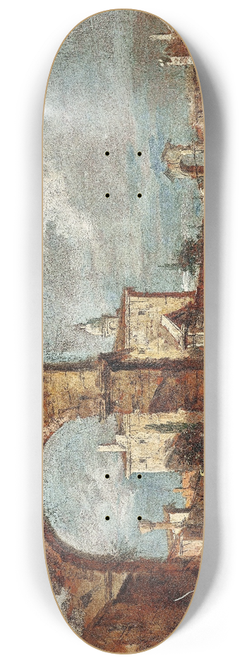 Francesco Guardi - Capriccio with a ruinous arch and a villa in the background 8.25 inch art skate deck
