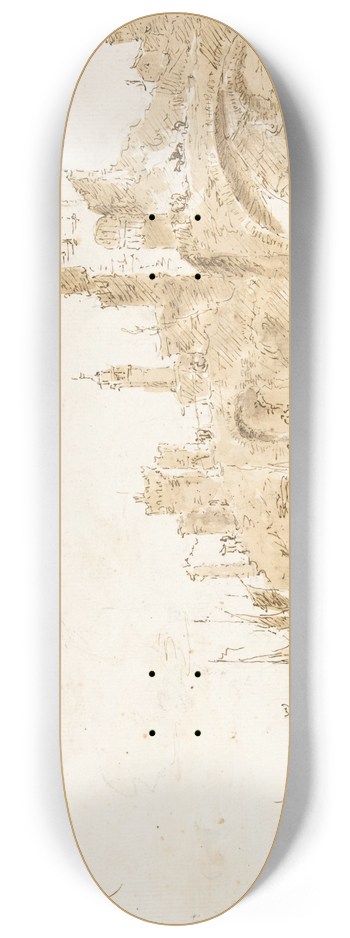 Francesco Guardi - Capriccio with a Seaport and Classical Ruins 8.25 inch art skate deck