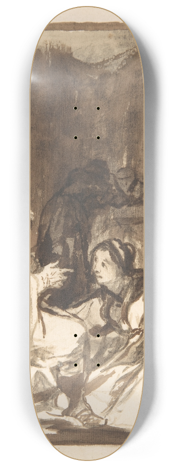 Francisco de Goya - A woman kneeling, her arms wide, before an old man 8.25 inch art skate deck