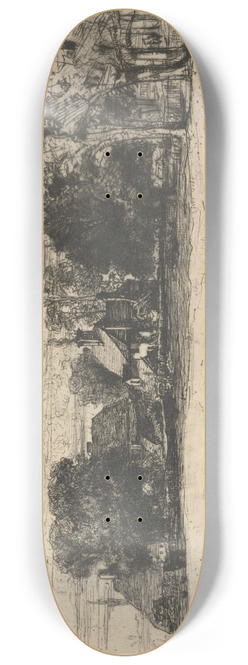 Francis Seymour Haden - Cottages behind Horsleys House 8.25 inch art skate deck
