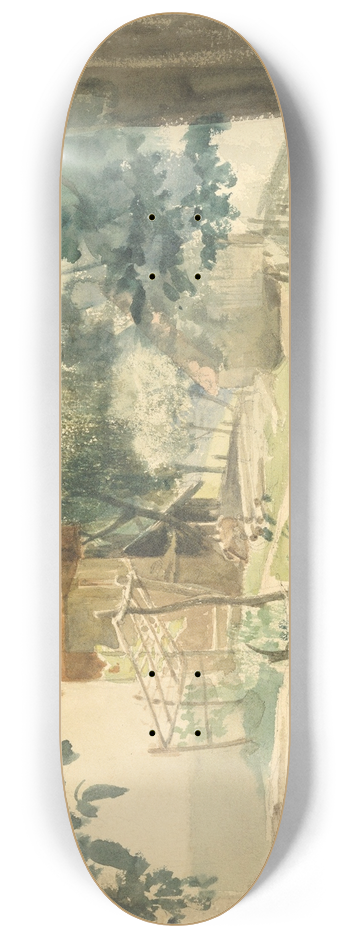 Friedrich Eduard Meyerheim - A Farmyard near Merano 8.25 inch art skate deck