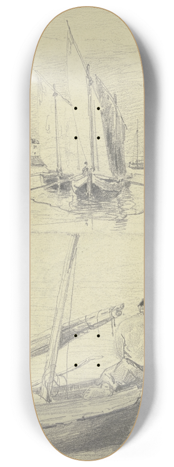 Friedrich Ernst Morgenstern - Studienblatt; Fischerboote bei Chioggia 8.25 inch art skate deck
