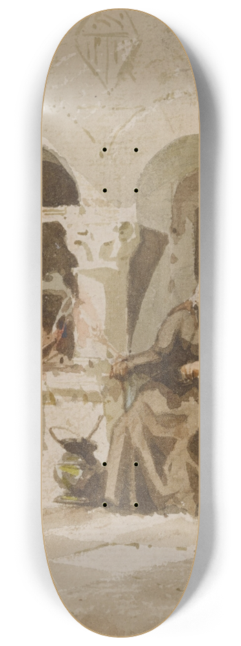 Franois Bonvin - A seated monk with a standing acolyte 8.25 inch art skate deck